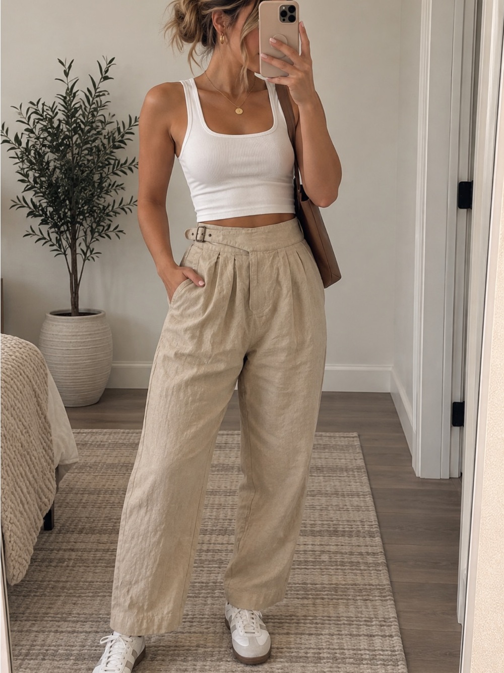 Banana Republic Neutral Beige High-Waist Wide-Leg Pants